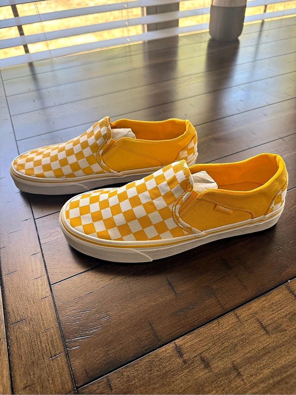 Vans Classic Slip-On Checkerboard Sneakers Yellow & White Womens US 8